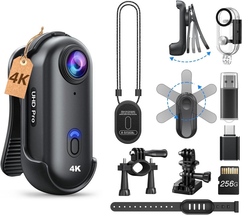 BOBLOV W4 4K Mini Body Camera, 256G Wearable Cam with Waterproof Case, Magnetic Clip, and Quick-Mount Accessories, 96 Minutes for Recording, Easy to Use for Lecture, Traveling, and Outdoors Activities - Image 1
